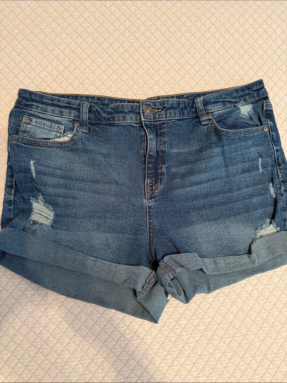 Style & Co. Dark Blue Rolled-Hem Distressed Jean Shorts